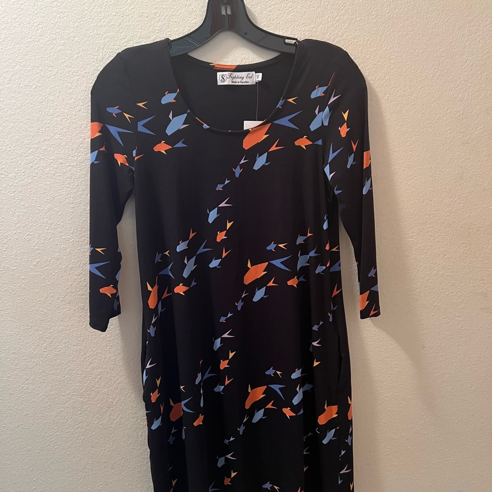 Fighting Eel BNT Dress Sabrina XS Black Origami Fish